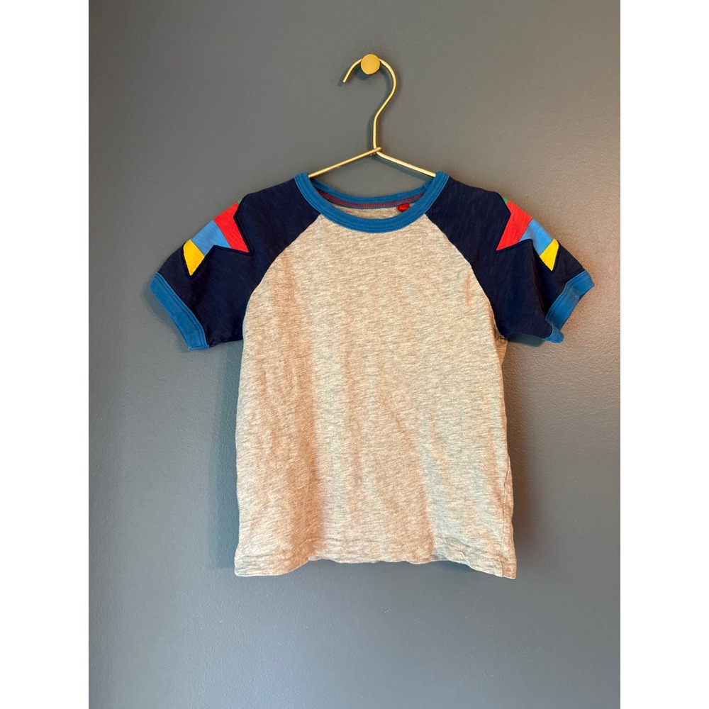 Boden Boys Raglan Star Applique T-Shirt Grey Navy Blue 4-5Y 110cm